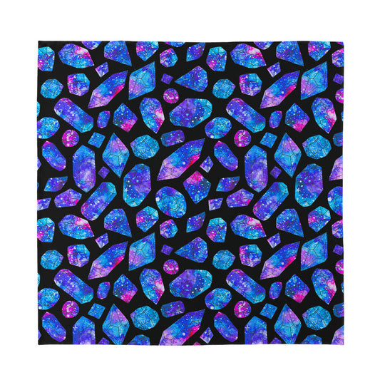 Blue Crystal Cosmic Galaxy Space Print Silk Bandana