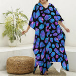 Blue Crystal Cosmic Galaxy Space Print Silk V-Neck Kaftan Dress