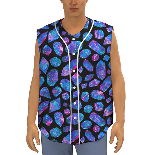 Blue Crystal Cosmic Galaxy Space Print Sleeveless Baseball Jersey
