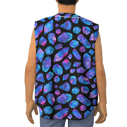 Blue Crystal Cosmic Galaxy Space Print Sleeveless Baseball Jersey