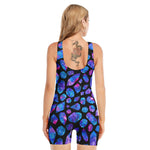 Blue Crystal Cosmic Galaxy Space Print Sleeveless One Piece Swimsuit