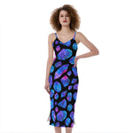 Blue Crystal Cosmic Galaxy Space Print Slim Fit Midi Cami Dress