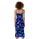 Blue Crystal Cosmic Galaxy Space Print Slim Fit Midi Cami Dress