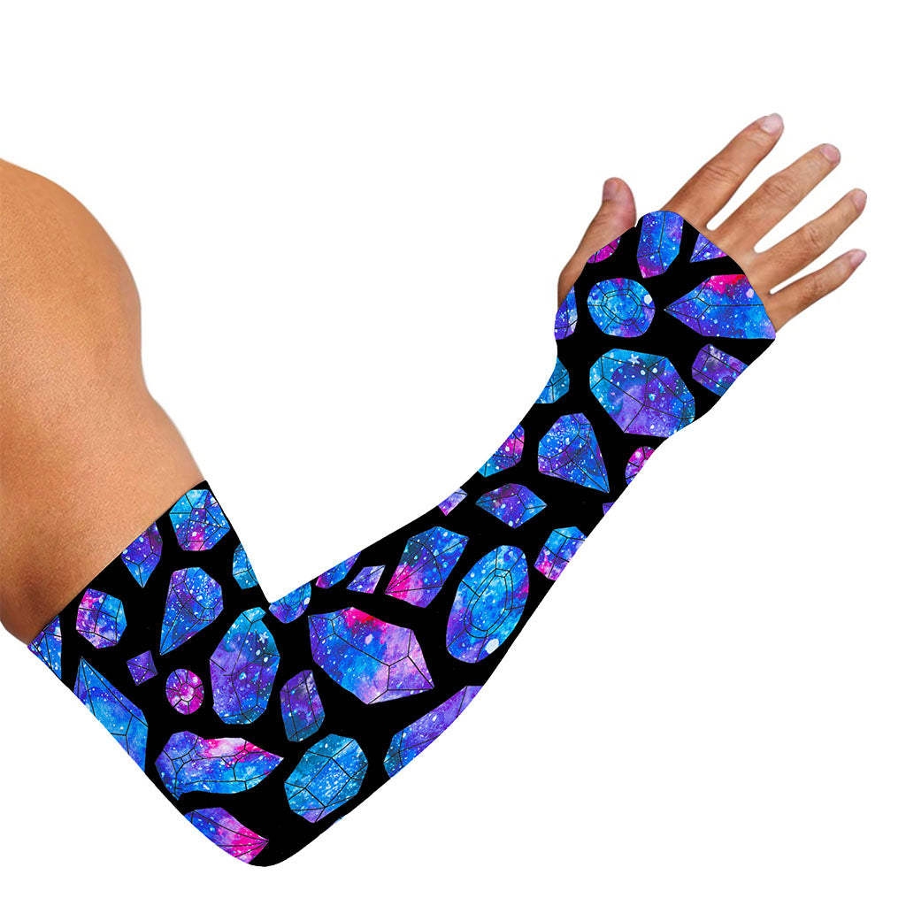 Blue Crystal Cosmic Galaxy Space Print Sun Protection Arm Sleeves