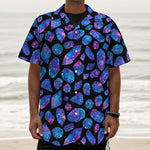 Blue Crystal Cosmic Galaxy Space Print Textured Short Sleeve Shirt