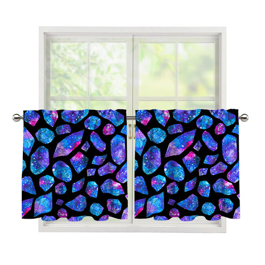 Blue Crystal Cosmic Galaxy Space Print Tier Curtains