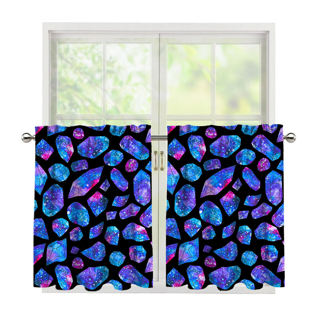 Blue Crystal Cosmic Galaxy Space Print Tier Curtains