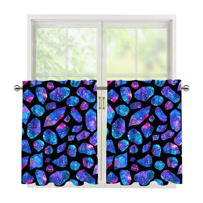 Blue Crystal Cosmic Galaxy Space Print Tier Curtains