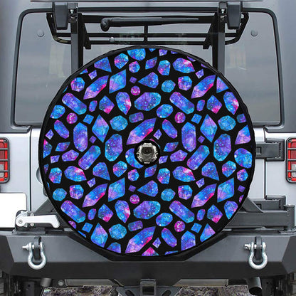 Blue Crystal Cosmic Galaxy Space Print Tire Cover With Camera Hole