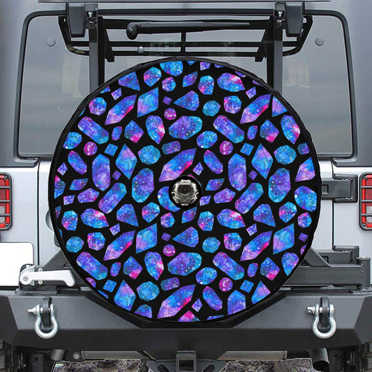 Blue Crystal Cosmic Galaxy Space Print Tire Cover With Camera Hole