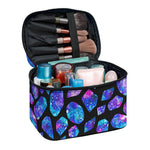 Blue Crystal Cosmic Galaxy Space Print Travel Makeup Bag