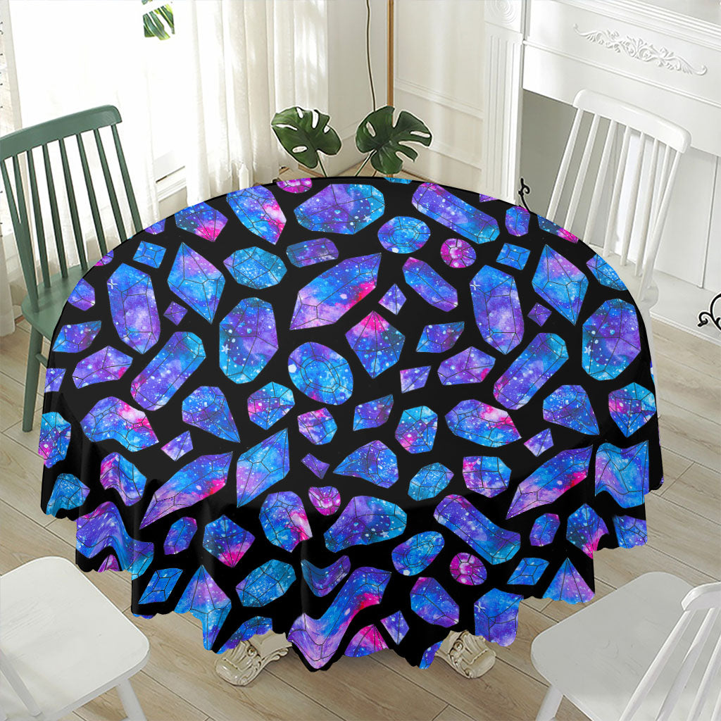 Blue Crystal Cosmic Galaxy Space Print Waterproof Round Tablecloth