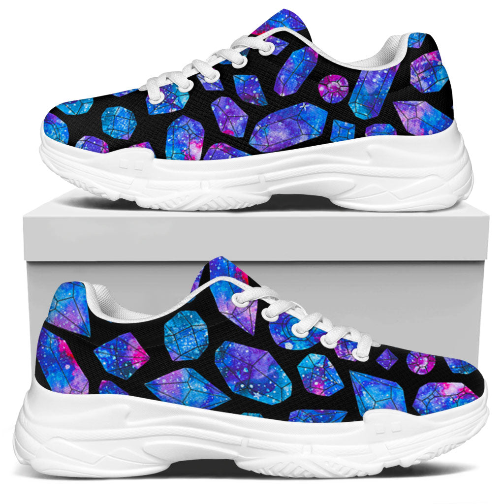 Blue Crystal Cosmic Galaxy Space Print White Chunky Shoes