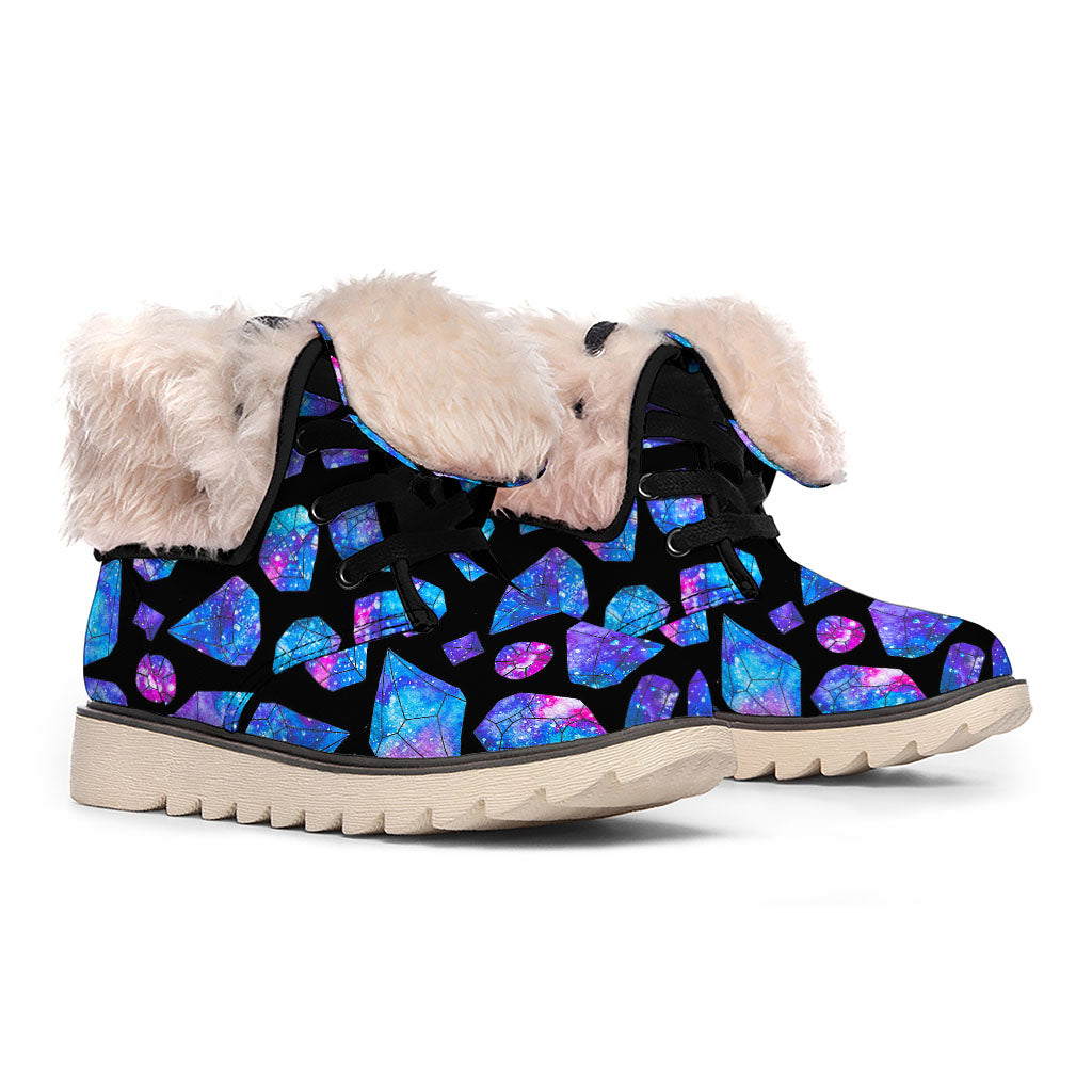 Blue Crystal Cosmic Galaxy Space Print Winter Boots