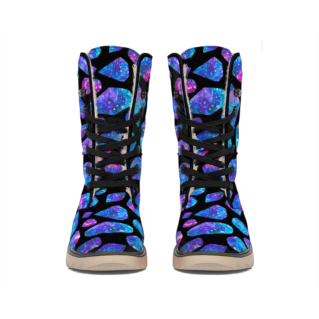 Blue Crystal Cosmic Galaxy Space Print Winter Boots