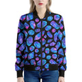 Blue Crystal Cosmic Galaxy Space Print Women's Bomber Jacket