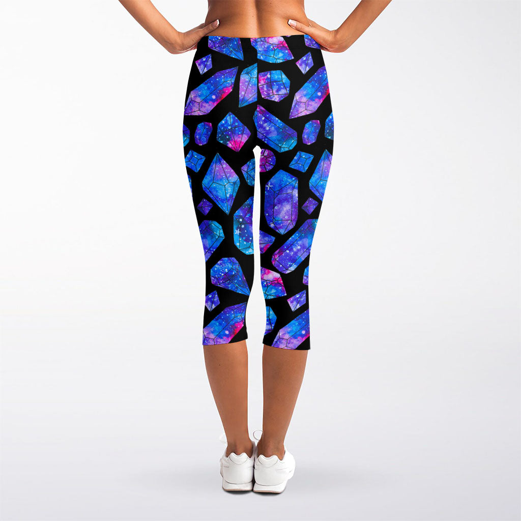 Blue Crystal Cosmic Galaxy Space Print Women's Capri Leggings