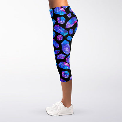 Blue Crystal Cosmic Galaxy Space Print Women's Capri Leggings
