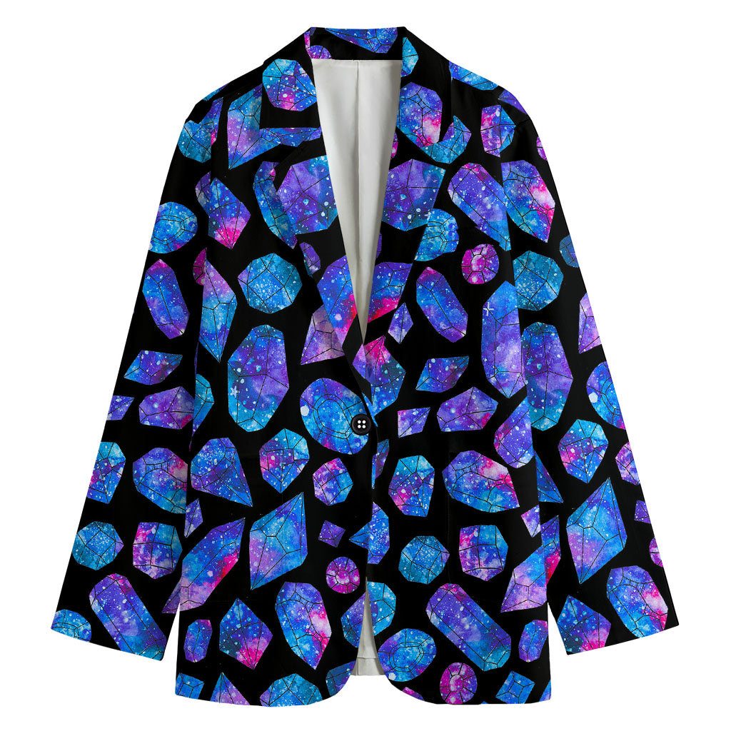 Blue Crystal Cosmic Galaxy Space Print Women's Cotton Blazer