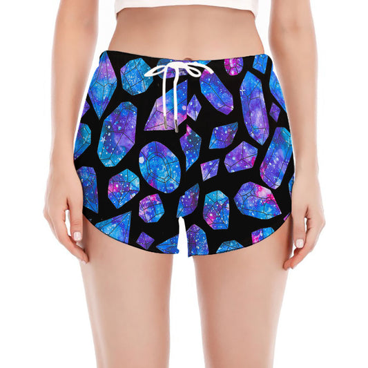 Blue Crystal Cosmic Galaxy Space Print Women's Split Running Shorts