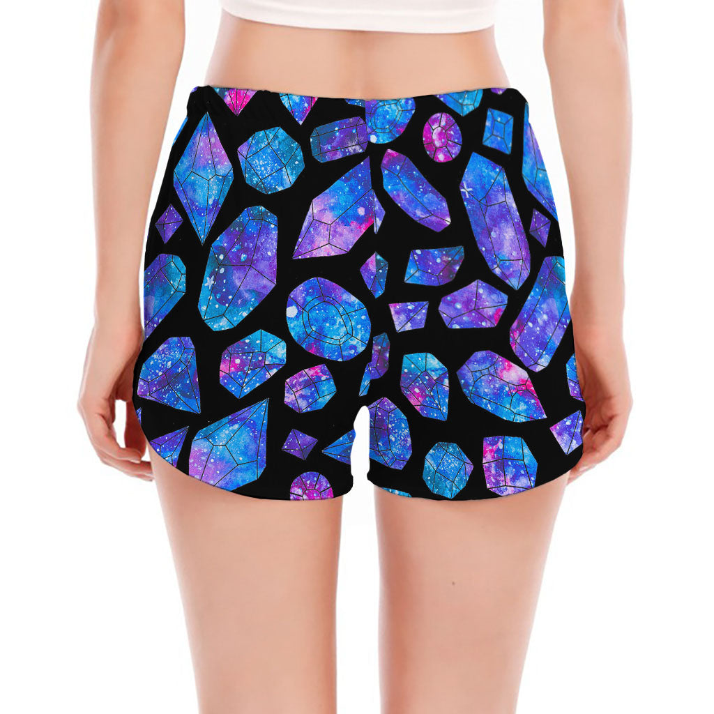 Blue Crystal Cosmic Galaxy Space Print Women's Split Running Shorts