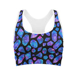 Blue Crystal Cosmic Galaxy Space Print Women's Sports Bra