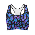 Blue Crystal Cosmic Galaxy Space Print Women's Sports Bra