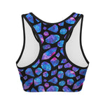 Blue Crystal Cosmic Galaxy Space Print Women's Sports Bra