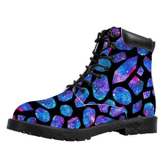 Blue Crystal Cosmic Galaxy Space Print Work Boots