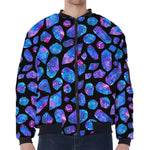 Blue Crystal Cosmic Galaxy Space Print Zip Sleeve Bomber Jacket