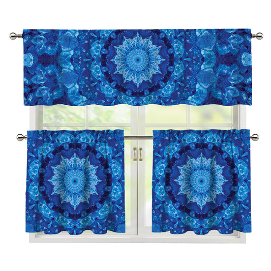 Blue Crystal Kaleidoscope Print 3 Piece Kitchen Curtains