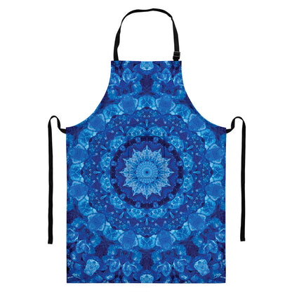 Blue Crystal Kaleidoscope Print Bib Apron With Pocket