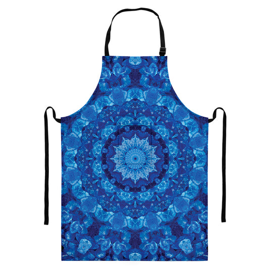 Blue Crystal Kaleidoscope Print Bib Apron With Pocket