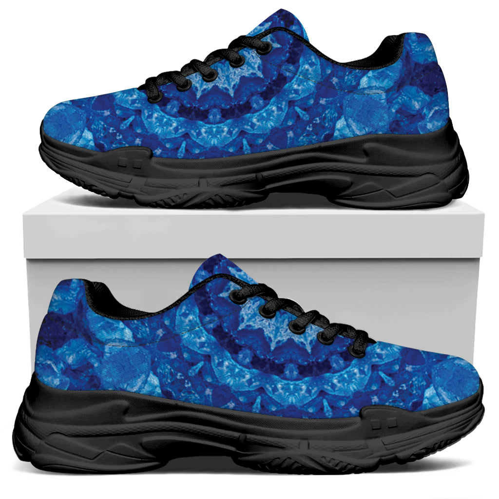 Blue Crystal Kaleidoscope Print Black Chunky Shoes