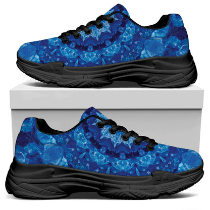 Blue Crystal Kaleidoscope Print Black Chunky Shoes