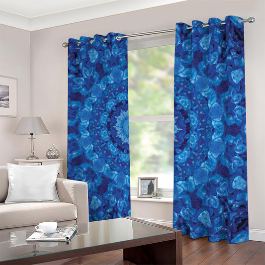 Blue Crystal Kaleidoscope Print Blackout Grommet Curtains