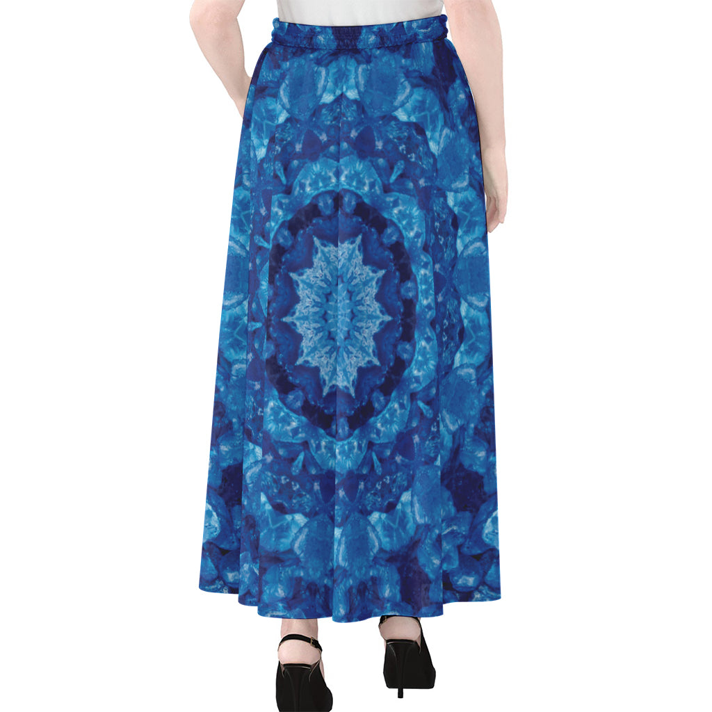Blue Crystal Kaleidoscope Print Chiffon Maxi Skirt