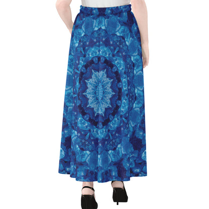 Blue Crystal Kaleidoscope Print Chiffon Maxi Skirt