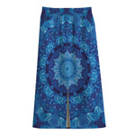 Blue Crystal Kaleidoscope Print Cotton Front Slit Maxi Skirt