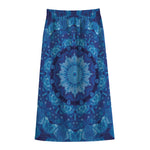 Blue Crystal Kaleidoscope Print Cotton Front Slit Maxi Skirt