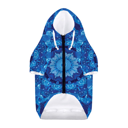 Blue Crystal Kaleidoscope Print Dog Zip Up Hoodie
