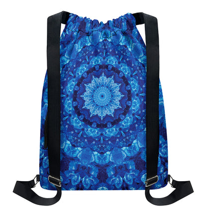Blue Crystal Kaleidoscope Print Drawstring Backpack