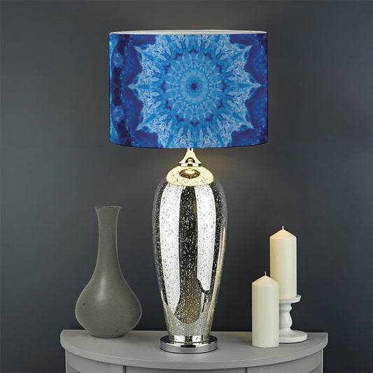 Blue Crystal Kaleidoscope Print Drum Lamp Shade