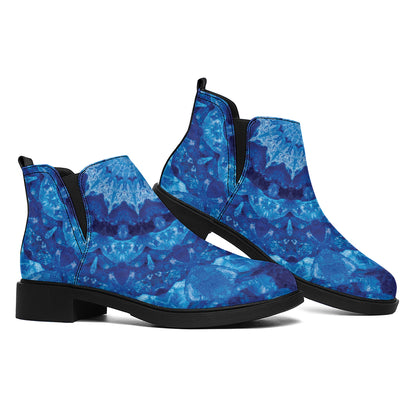 Blue Crystal Kaleidoscope Print Flat Ankle Boots