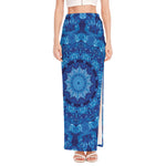 Blue Crystal Kaleidoscope Print High Slit Maxi Skirt
