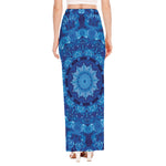 Blue Crystal Kaleidoscope Print High Slit Maxi Skirt
