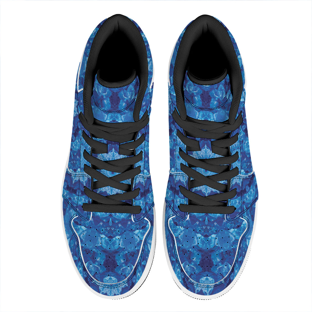 Blue Crystal Kaleidoscope Print High Top Leather Sneakers