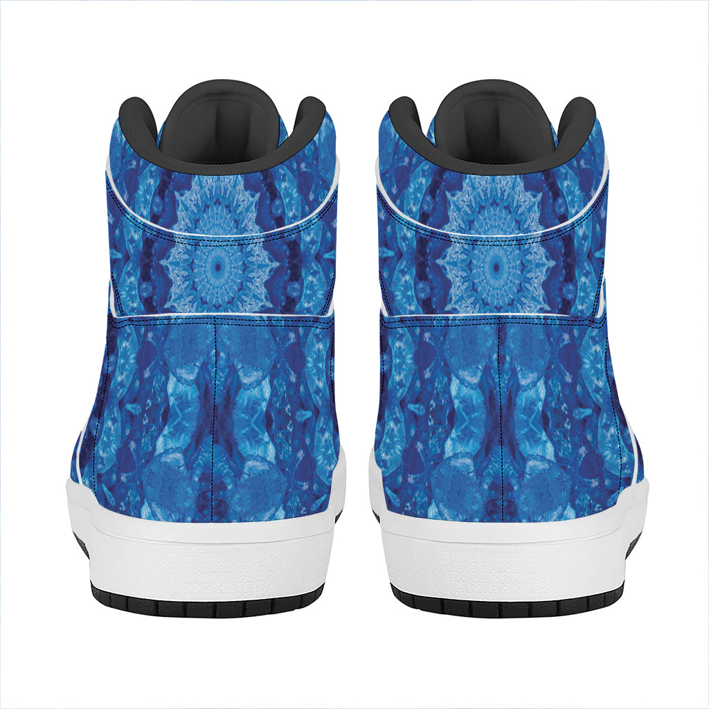 Blue Crystal Kaleidoscope Print High Top Leather Sneakers