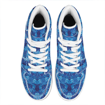Blue Crystal Kaleidoscope Print High Top Leather Sneakers