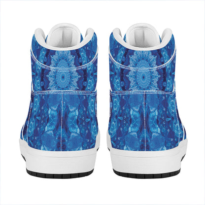 Blue Crystal Kaleidoscope Print High Top Leather Sneakers